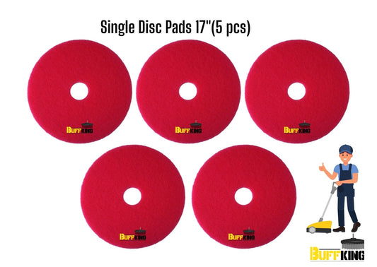 BUFFKING Scrubbing pad 17 inches -Attached with Single Disc Floor Scrubber & Polisher Machine - RED (Pack of 5)