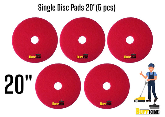 BUFFKING Floor pad RED 20 inches - Attached with Single Disc Floor Scrubber & Polisher Machine - (Pack of 5) (Red)