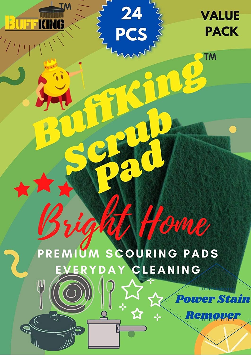 BUFFKING - Power Scrub Set Pack 7 (GREEN) HARD Density (4Pc Scrub