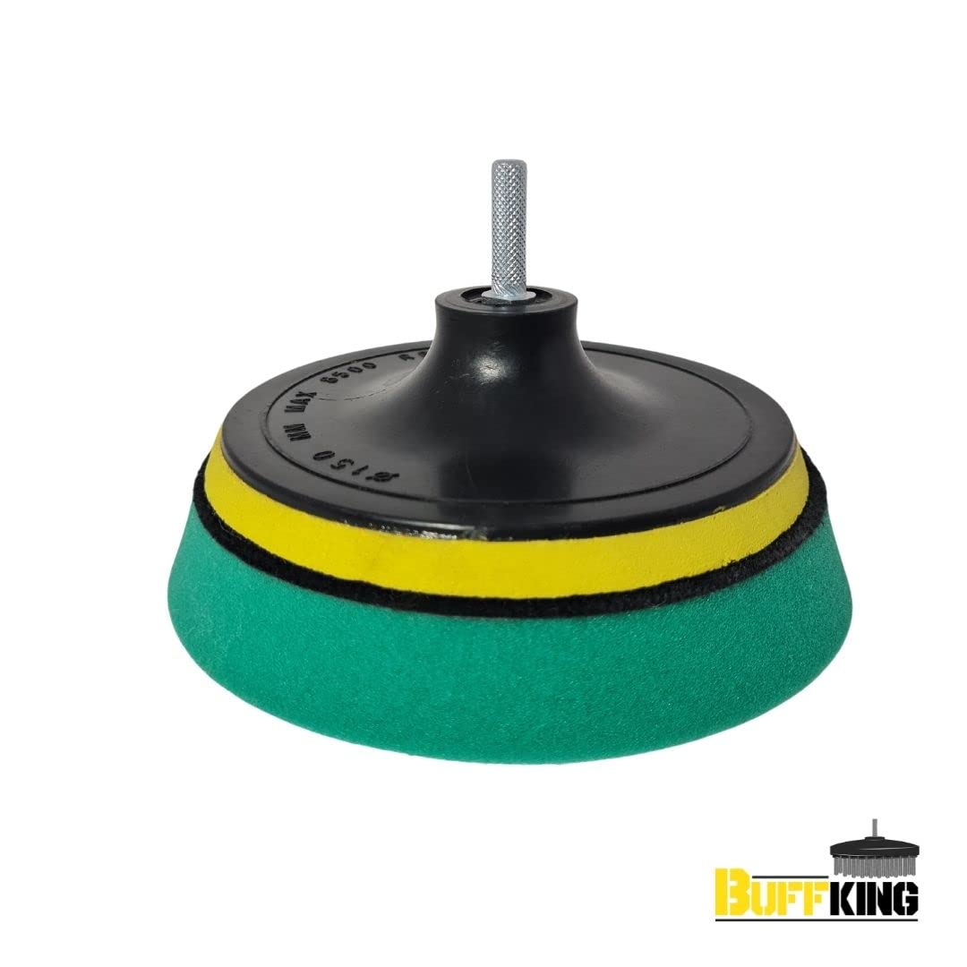 BUFFKING Pro Detailing Foam Pad Set – Green High Cut 7 Inches + M14 Backing Plate+ Drill Adaptor