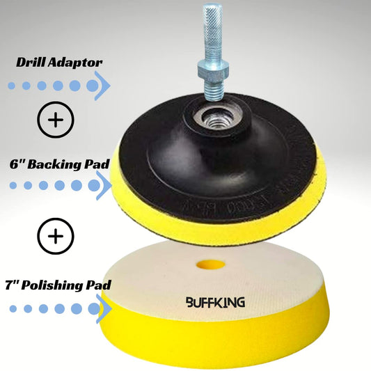 BUFFKING Pro Detailing Foam Pad Set – Yellow for Polishing 7 Inches + M14 Backing Plate+ Drill Adaptor