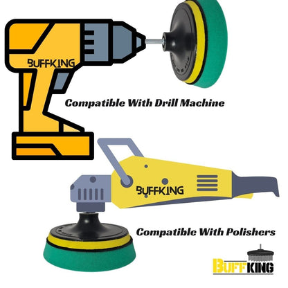 BUFFKING Pro Detailing Foam Pad Set – Green High Cut 7 Inches + M14 Backing Plate+ Drill Adaptor