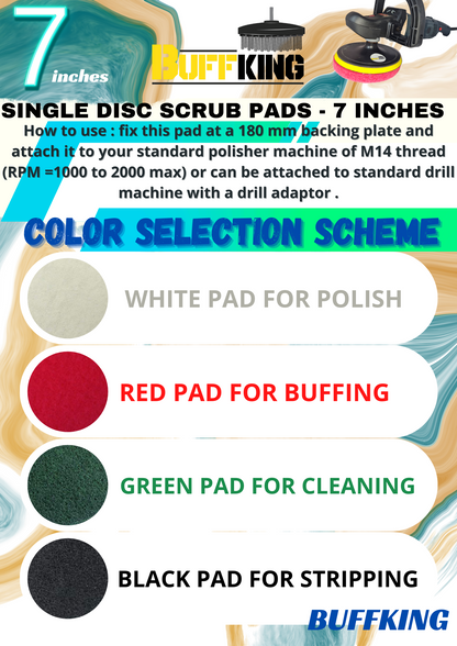 BUFFKING Disc Scrub Pad 7" (RED) Medium Density  - Pack of 5 Pc