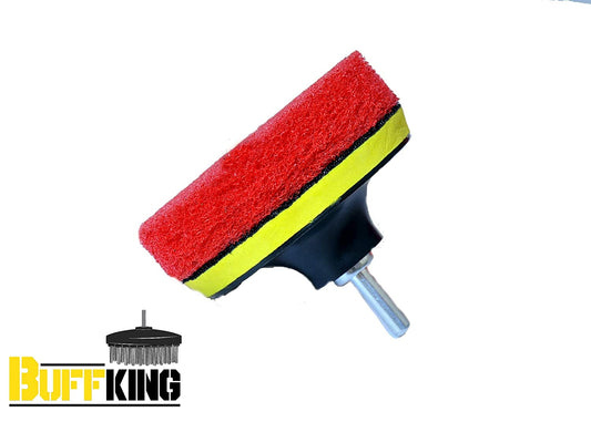 BUFFKING - Power Scrub Set Pack 4" (RED) MEDIUM Density - Compatible with Drill Machines.