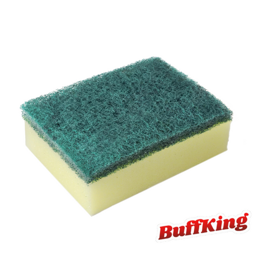 BUFFKING Scrub Sponge 2 in 1 PAD for Kitchen, Sink, Bathroom Cleaning Scrubber -01 Pc (Green Yellow, 10 x 7.5 cm)